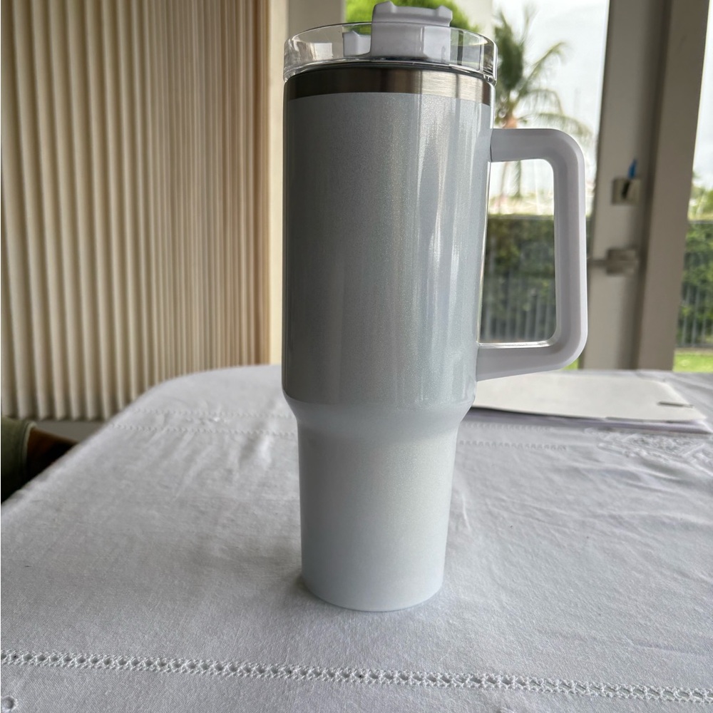 40 ounce White  Opaque Travel Tumbler with Handle - NO straw included